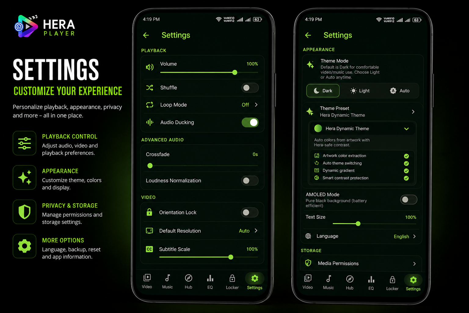 Settings screen
